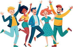 Group of happy young people dancing and having fun. Vector illustration