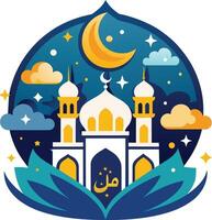 Mosque in the night sky. Vector