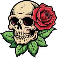 Skull with Rose. Vector illustration t-shirt design vintage style