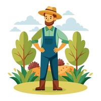 Farmer with hat and overalls in the nature vector illustration graphic design