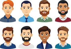 a group of people with different facial expressions and a white background. vector