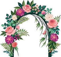 hermosa Boda arco con flores hojas y ramas decoración para matrimonio ceremonia cumpleaños fiesta vector