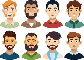 Set of men avatars in flat design style. Vector illustration.