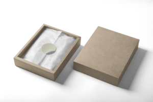 Realistic Paper Sticker Mockup Template on a Box png