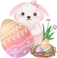 linda Conejo con flores, Pascua de Resurrección conejito con Pascua de Resurrección huevos png