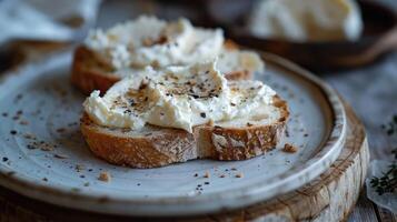 AI generated Toasted bread with cream cheese. photo