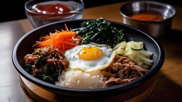 AI generated stone roasted bibimbap Korean style mixed rice photo