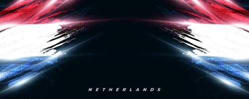 Netherlands Flag in Brush Paint Style with Halftone and Shining Light Effects. The Flag of Netherlands in Grunge Brush Style vector