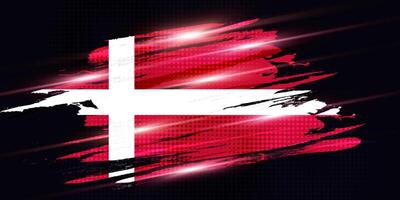 bandera de Dinamarca con cepillo estilo y trama de semitonos efecto. danés bandera antecedentes con grunge concepto y brillante ligero efectos vector