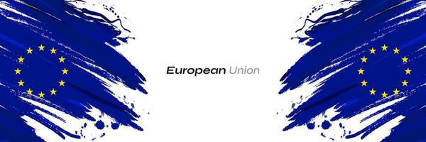 European Union Flag in Brush Paint Style with Halftone Effect. Flag of Europe with Grunge Concept vector