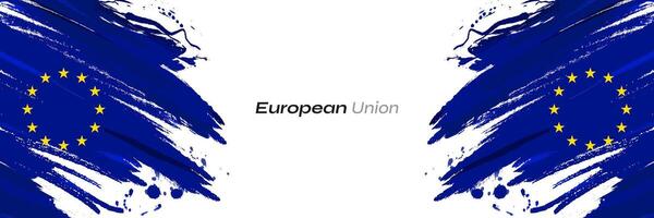 European Union Flag in Brush Paint Style with Halftone Effect. Flag of Europe with Grunge Concept vector