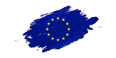 European Union Flag in Brush Paint Style with Halftone Effect. Flag of Europe with Grunge Concept vector