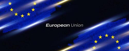 European Union Flag in Brush Paint Style with Halftone and Glowing Light Effects. Flag of Europe with Grunge Concept vector