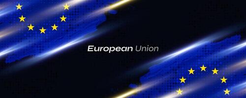 European Union Flag in Brush Paint Style with Halftone and Glowing Light Effects. Flag of Europe with Grunge Concept vector