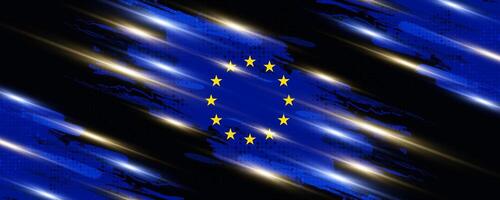 European Union Flag in Brush Paint Style with Halftone and Glowing Light Effects. Flag of Europe with Grunge Concept vector