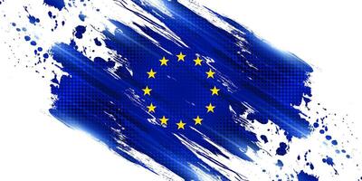 European Union Flag in Brush Paint Style with Halftone Effect. Flag of Europe with Grunge Concept vector