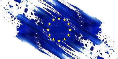 European Union Flag in Brush Paint Style with Halftone Effect. Flag of Europe with Grunge Concept vector