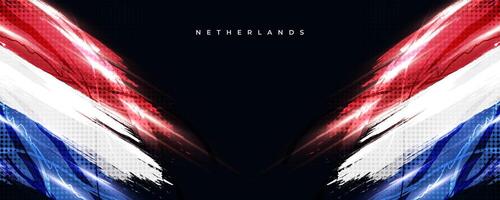 Netherlands Flag in Brush Paint Style with Halftone and Shining Light Effects. The Flag of Netherlands in Grunge Brush Style vector