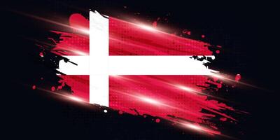 National Flag of Denmark in Brush Paint Style with Halftone and Glowing Light Effects. Danish Flag Background with Grunge Concept vector