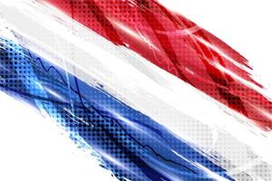 Netherlands Flag in Brush Paint Style with Halftone and Shining Light Effects. The Flag of Netherlands in Grunge Brush Style vector