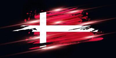 Flag of Denmark with Brush Style and Halftone Effect. Danish Flag Background with Grunge Concept and Glowing Light Effects vector