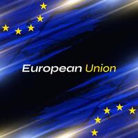 European Union Flag in Brush Paint Style with Halftone and Glowing Light Effects. Flag of Europe with Grunge Concept vector