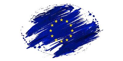 European Union Flag in Brush Paint Style with Halftone Effect. Flag of Europe with Grunge Concept vector