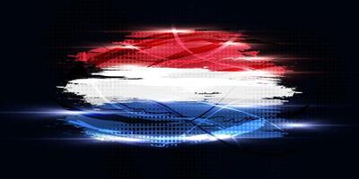 Netherlands Flag in Brush Paint Style with Halftone and Shining Light Effects. The Flag of Netherlands in Grunge Brush Style vector