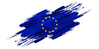 European Union Flag in Brush Paint Style with Halftone Effect. Flag of Europe with Grunge Concept vector