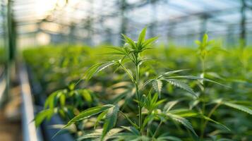 AI generated Premium cannabis plants in a greenhouse ready for harvest photo