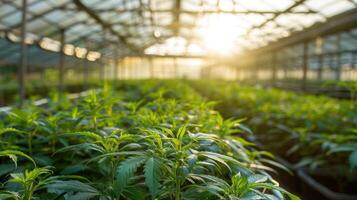 AI generated Premium cannabis plants in a greenhouse ready for harvest photo