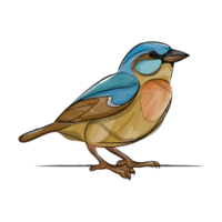 Watercolor line art bird of transparent png background.