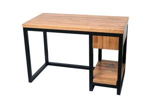 Front view of empty modern computer desk made of wood and steel isolated on white. loft style photo