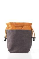 Drawstring Pouch in Canvas with Leather trim to store your accessories photo