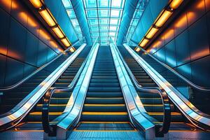 AI generated elevator escalator is moving staircase used as transportation between floors or levels building professional photography photo