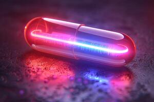 AI generated electronic pill with containing microchips technology from artificial intelligence connection digital network professional photography photo