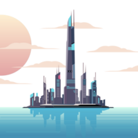 abstract future city skyline, retro illustration, flat illustration, transparent background png