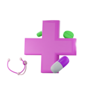 3d Gesundheitswesen Symbol mit Kapsel Tabletten Streifen und Stethoskop Symbole png