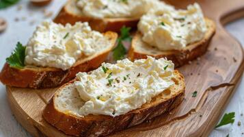 AI generated Toasted bread with cream cheese. photo