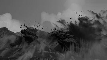 AI generated Abstract black dusty and rocks piles floating in the air photo