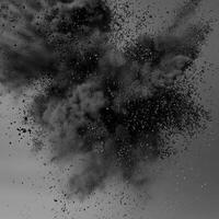 AI generated Abstract black dusty and rocks piles floating in the air photo