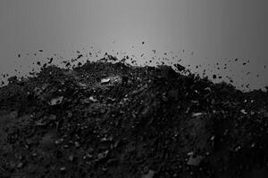 AI generated Abstract black dusty and rocks piles floating in the air photo