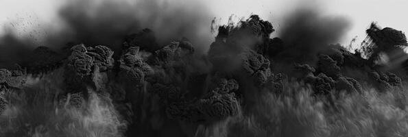 AI generated Abstract black dusty and rocks piles floating in the air photo
