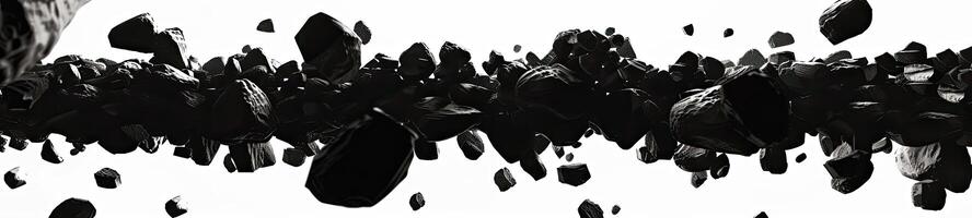 AI generated Abstract black dusty and rocks piles floating in the air photo