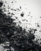 AI generated Abstract black dusty and rocks piles floating in the air photo