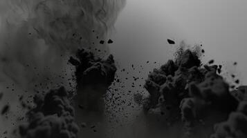 AI generated Abstract black dusty and rocks piles floating in the air photo