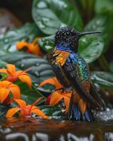 ai generado un muy hermosa colibrí cerca el río foto