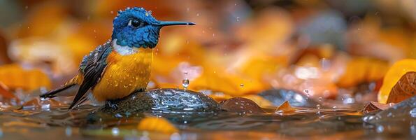 ai generado un muy hermosa colibrí cerca el río foto