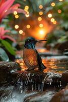 ai generado un muy hermosa colibrí cerca el río foto