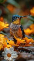 ai generado un muy hermosa colibrí cerca el río foto